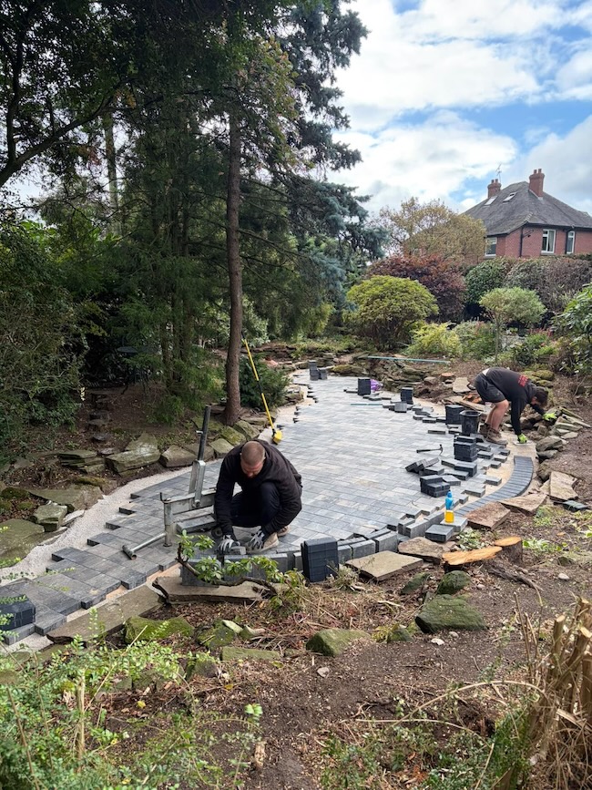 Sandstone patio installation in progress